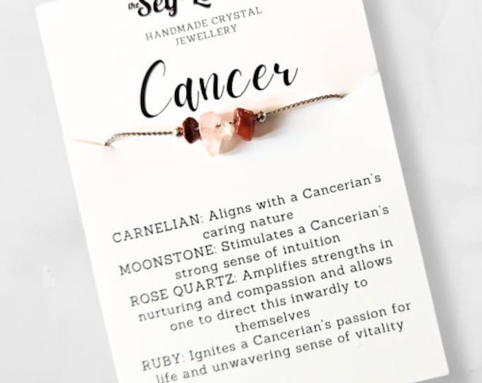 Cancer Zodiac Crystal Bracelet, Star Sign Birthstone Gift, Adjustable June Star Sign Band