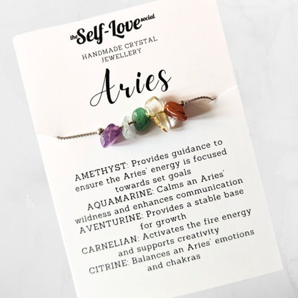 Aries Zodiac Crystal Bracelet, Star Sign Birthstone Gift, Adjustable March Star Sign Band