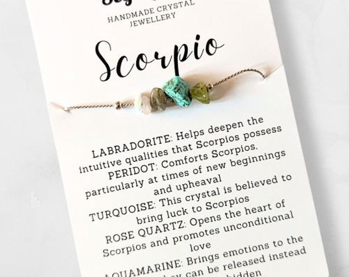 Scorpio Zodiac Crystal Bracelet, Star Sign Birthstone Gift, Adjustable October Star Sign Band
