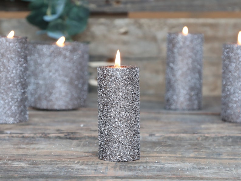 Glitter Pillar Candle Etsy