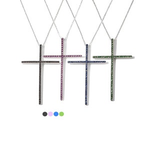 Sterling Silver Gemstone Cross Necklace, Sapphire Spinel Pendant