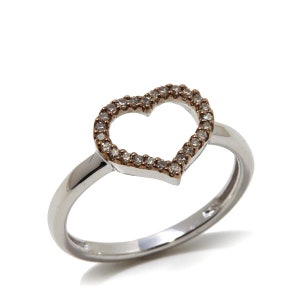 Real Diamond Heart Stackable Ring in White, Red, Brown, or Blue Diamonds, Solid Sterling Silver, Unique Rarities