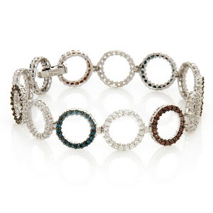 3.5cttw Genuine Diamond and White Zircon Infinity Circle Bracelet, Multi-Colored Diamonds, Solid Sterling Silver, Unique Rarities