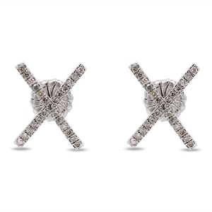 0.25cttw Genuine Diamond "X" Earring Studs, Criss Cross, Multi-Color Diamonds, Elegantly Minimalist, Solid Sterling Silver, Unique Rarities