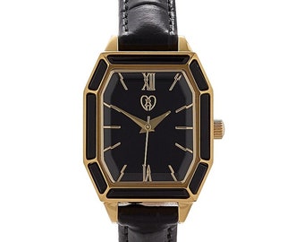 Black Onyx Gemstone Watch, Natural Stone Watch, Brand New, Quartz Black Onyx Ladies Watch - Goldtone Steel, Leather Strap - Etsy main image 4