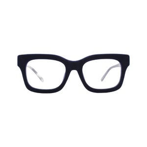 Navy Blue Velvet-Rimmed Readers, Luxury Reading Glasses, Hypoallergenic, Square Style, Brand New, High-End Readers, Wayfarer Style Frame