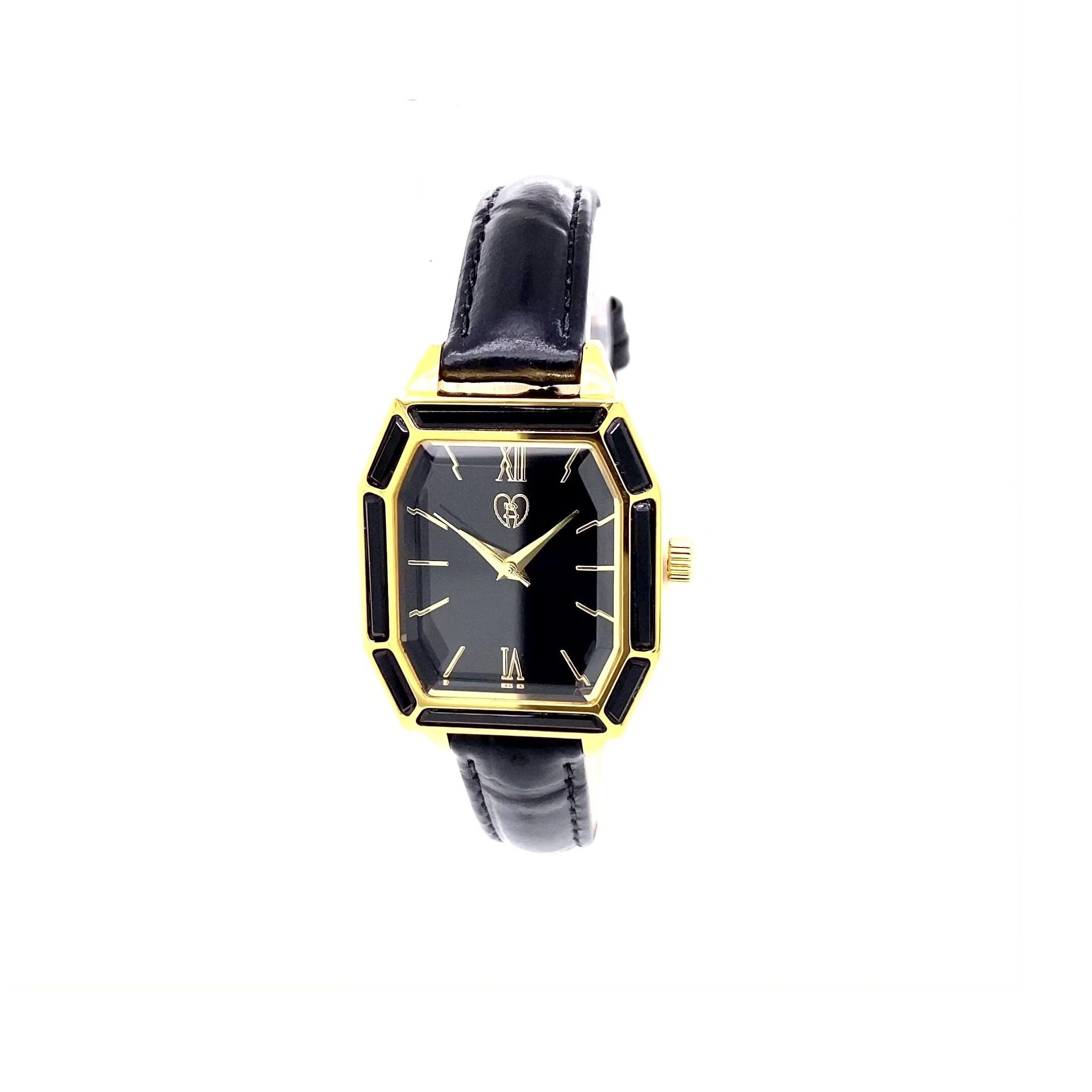 Black Onyx Ladies Watch - Goldtone Steel, Leather Strap - Etsy