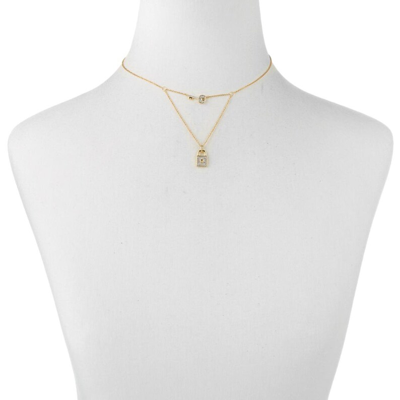 Solid 14K Gold Padlock and Key Necklace With Genuine Diamond Pave Etsy