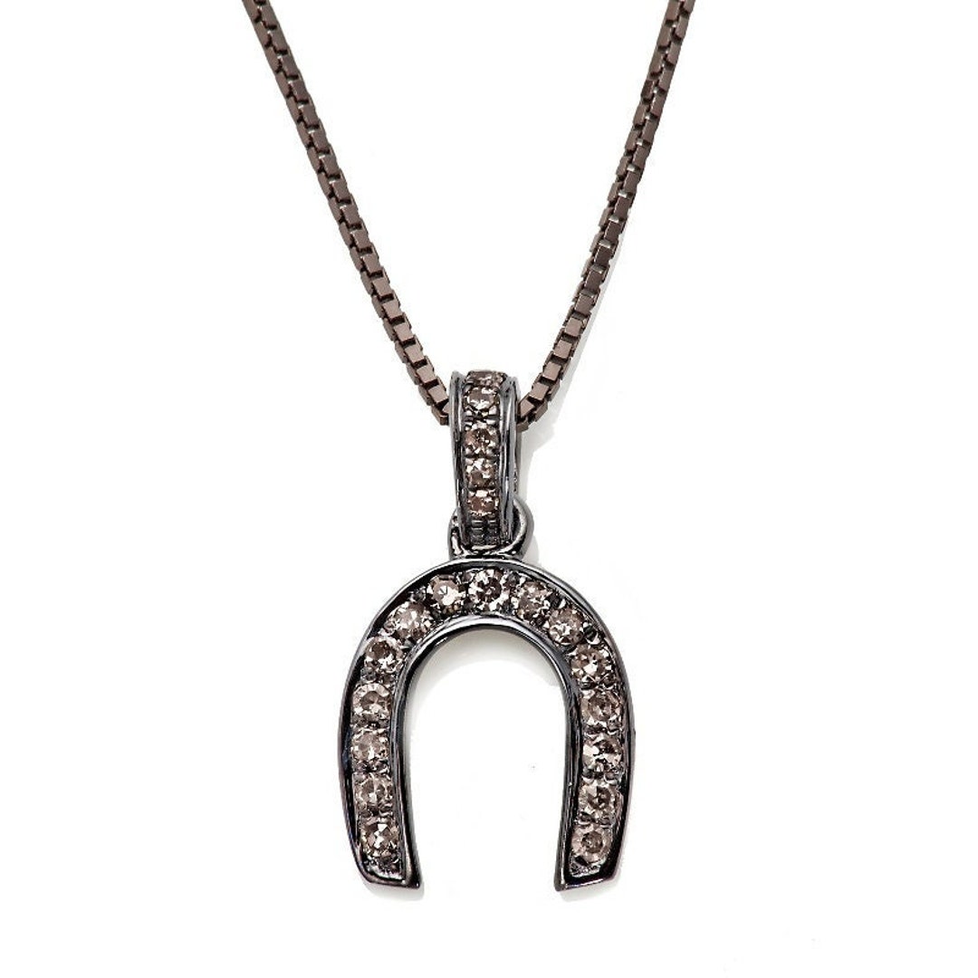 Genuine Diamond Horse Shoe Pendant Necklace With Chain, ALL Brown