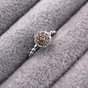 Natürlicher brauner Diamantring, feiner Schmuckdiamantring, Sterlingsilber oder 14K Gold, klassischer Diamantring, Hochzeitsschmuck, Geschenke für Sie