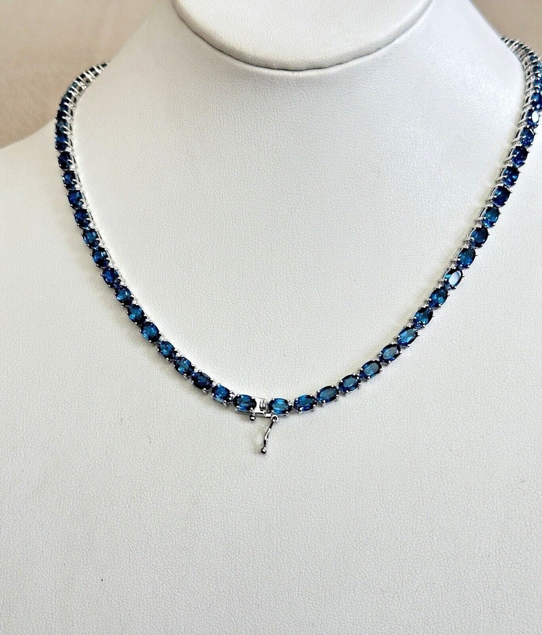 London Blue Topaz Tennis Necklace in 925 Sterling Silver • Oval Cut ...