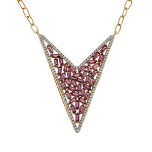 Rarities Goldtone Sterling Silver Rhodolite & White Zircon V-Shaped Necklace