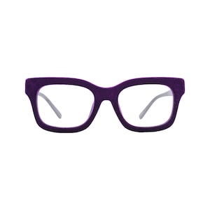 Purple Velvet-Rimmed Readers, Luxury Reading Glasses, Hypoallergenic, Square Style, NEW, High-End Reader, Wayfarer Style Frame