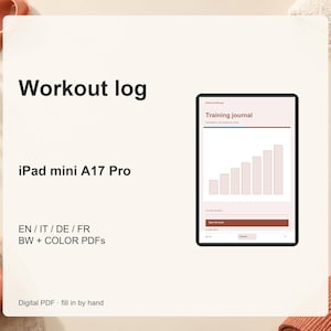 iPad mini A17 Pro – Registro de treinos em PDF com links: treinos, progresso, medidas