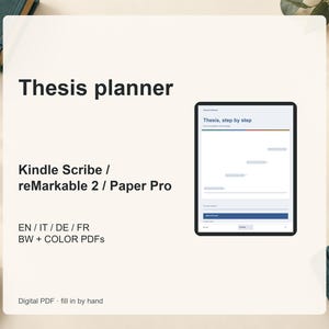 Kindle Scribe / reMarkable 2 / Paper Pro / Note Air – Thesis & Dissertation Planner PDF, Hyperlinked Research Tracker