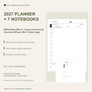 BOOX Note Mini C / Supernote Nomad / Viwoods AiPaper Mini – Planner completo 2027 PDF con link e 7 quaderni