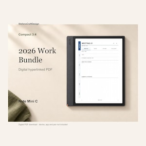 BOOX Note Mini C / Supernote Nomad / Viwoods AiPaper Mini – Planner travail 2026 PDF, oct–déc (année complète)