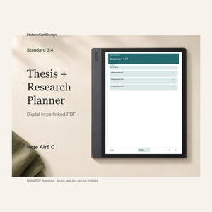 Kindle Scribe / reMarkable 2 / Paper Pro / Note Air – Thesis & Dissertation Planner PDF, Hyperlinked Research Tracker