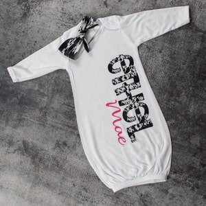 Personalized Baby Girl Cow Print Gown With Headband