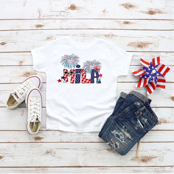 Girls Personalized July 4th Tee Shirt