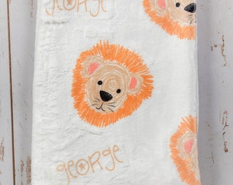 Personalized Baby Boy Lion Sketch Blanket