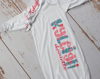Personalized Baby Girl Floral Gown With Headband