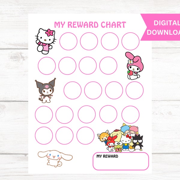 Printable Kawaii Cute Kitty Chart for Behavior Chart, Homework Chart, Chore Chart, PDF Instant Download Rewards Chart, Girls Chart