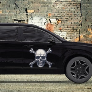 Skull and Crossbone Decals — premium fabric art car decal, peel & stick wall mural, removable sticker, reusable decal