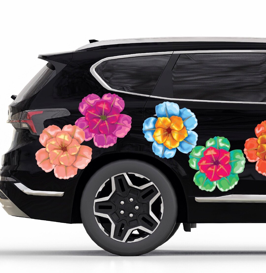 Large Cutout Carnival Pansies Flowers Mardi Gras Decorations REMOVABLE/REUSABLE Fabric Car Decal