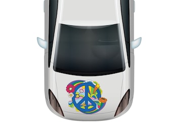 Groovy Blue Peace Sign Decal — premium fabric art car decal, peel & stick wall mural, removable sticker, reusable decal