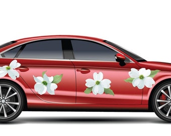Dogwood Blossoms and Leaves — premium fabric art car decal, peel & stick wall mural, removable sticker, reusable decal
