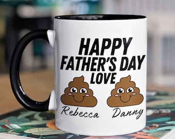 Happy Father's Day Mug / Dad's Personalised Father's Day Gift / Little Poo Emoji / Customised Gift Present for Dad