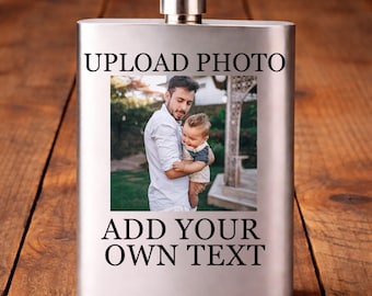 Personalised Hip Flask Upload Photo With Text  - Stainless Steel Custom Gift Any Text For Friends Birthday Christmas Thoughtful Present