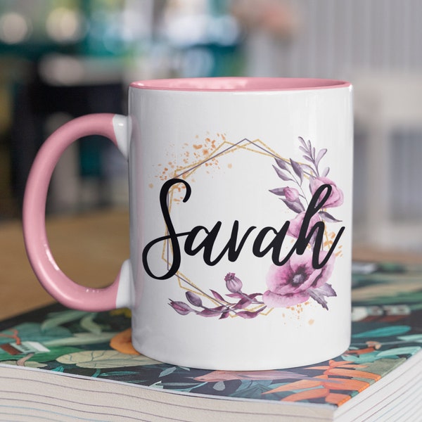 Personalised Floral Name Mug / Flowers & Name Mug / Custom Name / Bridesmaid Gift / Gift For Him Her Birthday Christmas Thoughtful Present