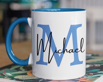 Personalised Name Mug / Blue  Initial & Name Mug / Custom Name Coffee Mug / Gift For Him Dad Friend Birthday Christmas Thoughtful Present