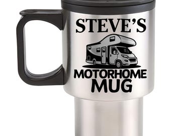 Personalised Name Motorhome Stainless Steel Mug / Thermal Coffee Cup Text Mobile Home Camper Van Travel Mug Gift Birthday Present