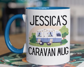 Personalised Name Caravan Mug New Personalised Gift / Present Caravan Mug Caravan Holiday Coffee Cup / Customise Your Own Text