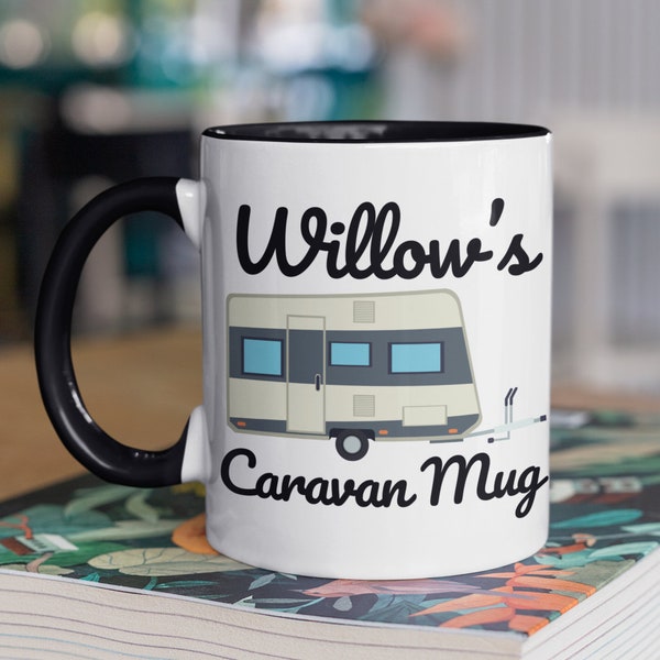 Personalised Caravan Mug - Personalised Gift / Present Caravan Mug Caravan Holiday Coffee Cup / Customise Your Own Text