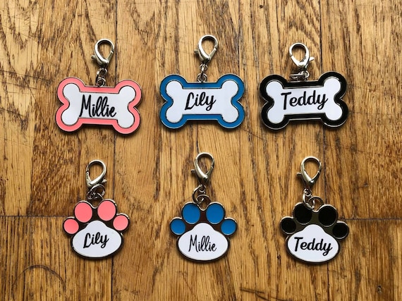 Custom Pet Name Tags / Dog Name Tag / Cat Paw Name Tag / Pet - Etsy UK