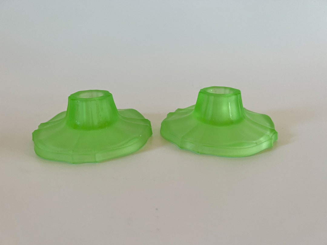 Vaseline Glass Candlestick Holders 3 Etsy