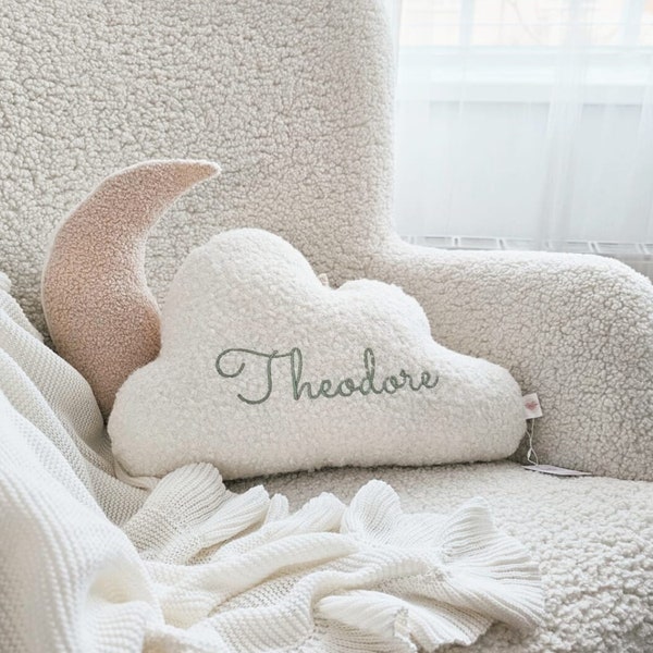 Personalised Baby Boucle Cloud Cushion | Nursery Decor | Baby Teddy Cloud Pillow | New Baby Gift | Children Present | Decorative Name Pillow