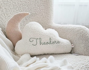 Personalised Baby Boucle Cloud Cushion | Nursery Decor | Baby Teddy Cloud Pillow | New Baby Gift | Children Present | Decorative Name Pillow