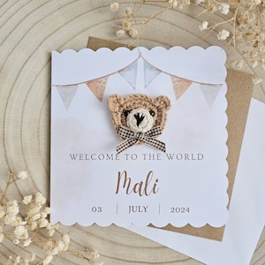 Personalisierte Baby Karte, neue Baby Jungen Karte, neue Baby Mädchen Karte, Neutral Baby Karte, Bären Baby Karte, Luxus Karte, Willkommen Little One - 036