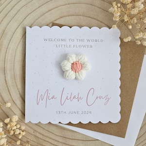Personalisierte häkeln neues Baby Karte, neue Baby Mädchen Karte, neue Baby Jungen Karte, Blumenkarte für neues Baby, personalisiertes Geschenk, Boho Neutral - 003