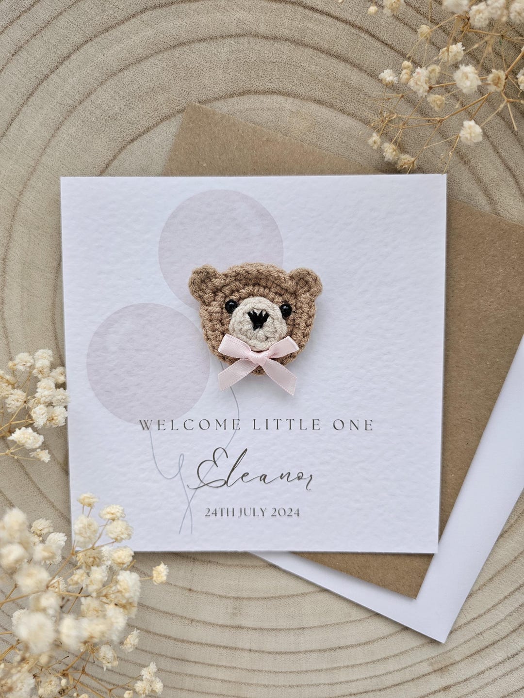 Personalised Crochet New Baby Card, Handmade Teddy Bear, Luxury New ...