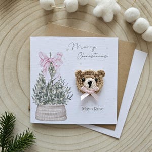 Tarjeta de Navidad personalizada para el primer bebé, tarjeta de osito, Navidad para recién nacidos, saludos para niños, nieto, nieta, hijo, Navidad