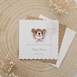 Carte personnalisée baby shower, future maman, cadeau de baby shower, futur bébé enceinte, parents luxueux, garçon fille, ours en peluche neutre