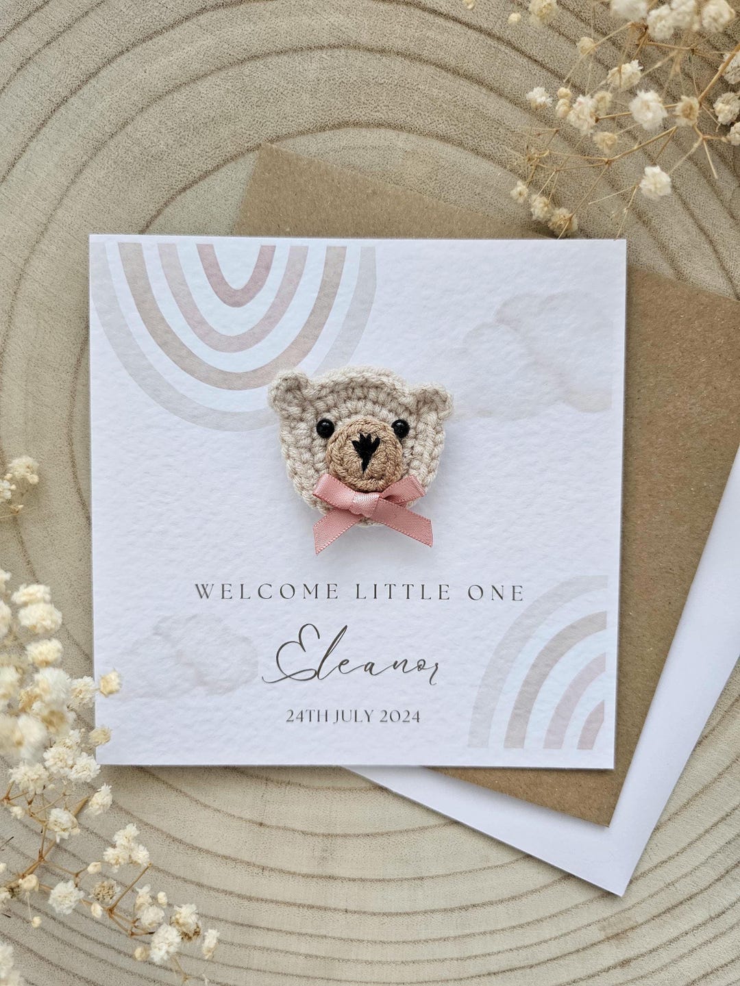 Personalised Crochet New Baby Card, Handmade Crochet Bear, Luxury New ...