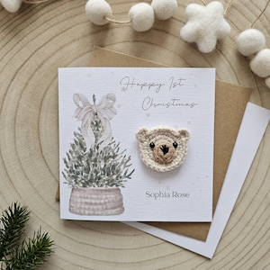 Tarjeta de Navidad personalizada para bebé, tarjeta de osito, regalo de Navidad para bebé recién nacido, saludos para niños, tarjeta de Navidad para nieto, nieta, hijo, 123L