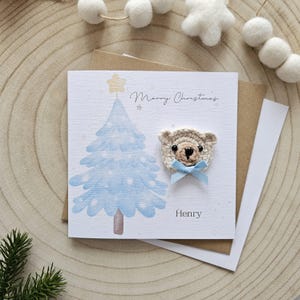 Tarjeta de Navidad personalizada para el primer bebé, tarjeta de osito, Navidad para recién nacidos, saludos para niños, nieto, nieta, hijo, Navidad